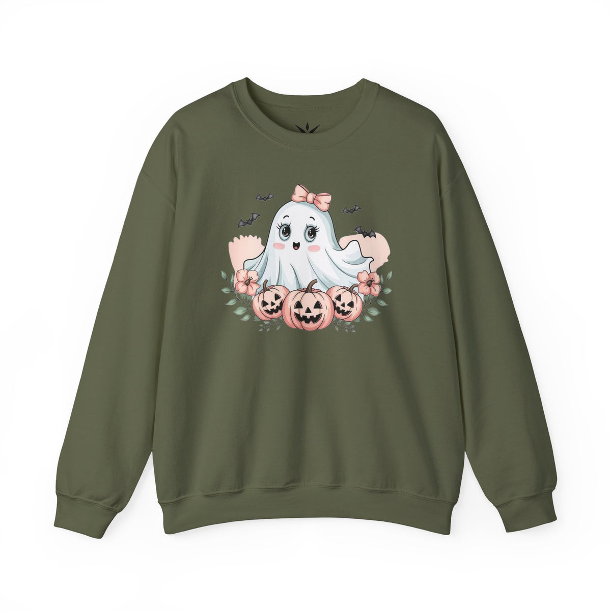 ORVIAN — Pink Halloween Coquette Ghost Crewneck, Bow & Pumpkin Unisex Heavy Blend