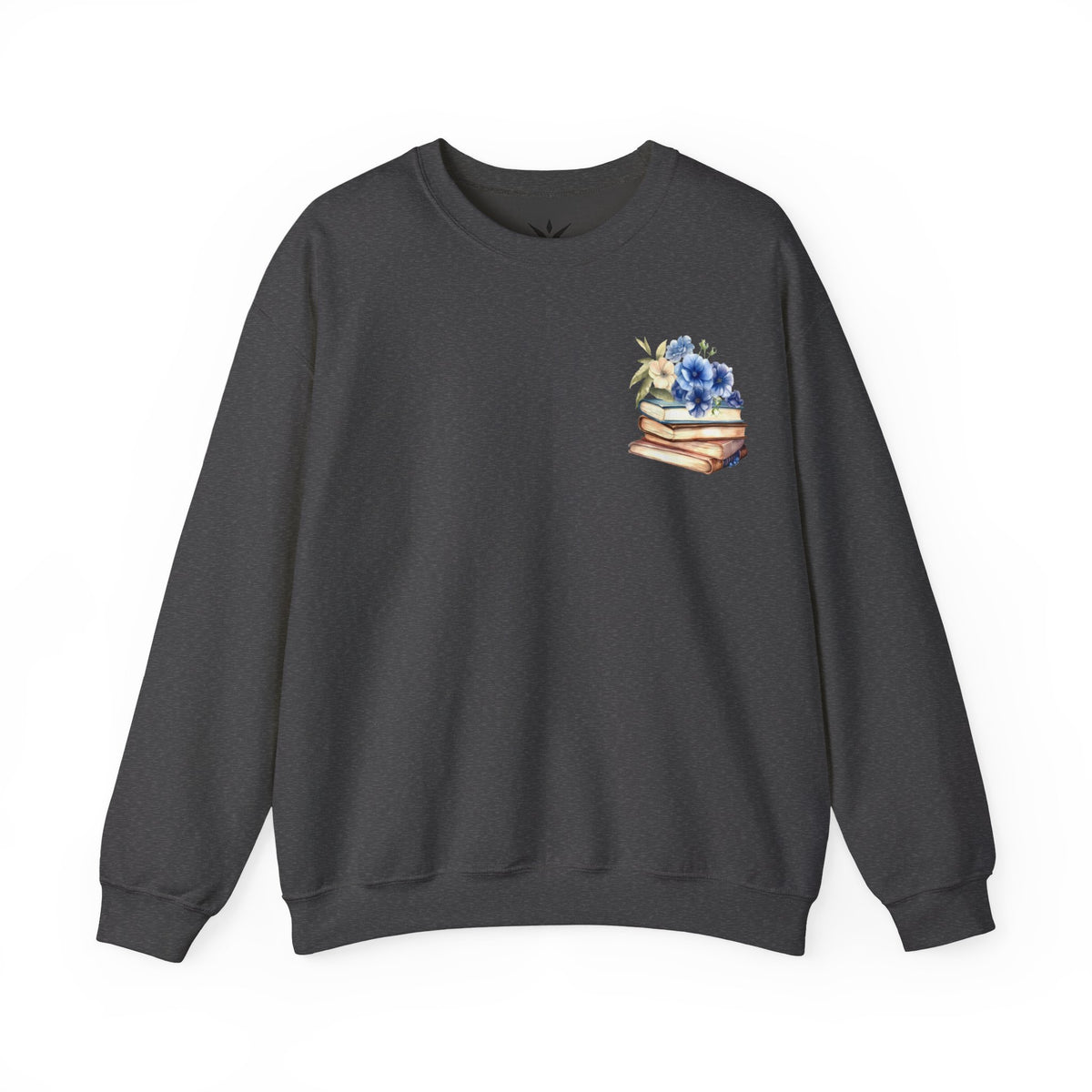 ORVIAN — Blue Watercolor Floral Book Crewneck, Open Book Wildflower Literary Unisex Heavy Blend