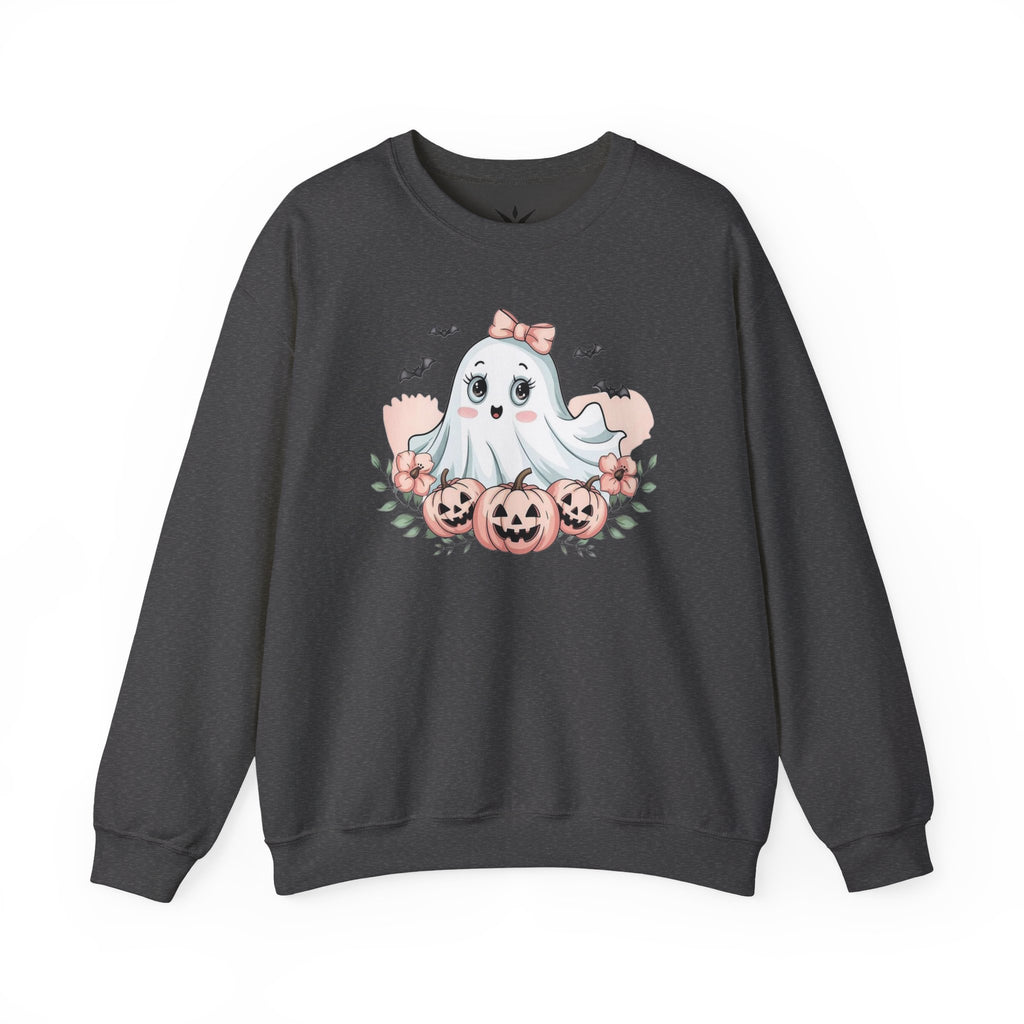 ORVIAN — Pink Halloween Coquette Ghost Crewneck, Bow & Pumpkin Unisex Heavy Blend