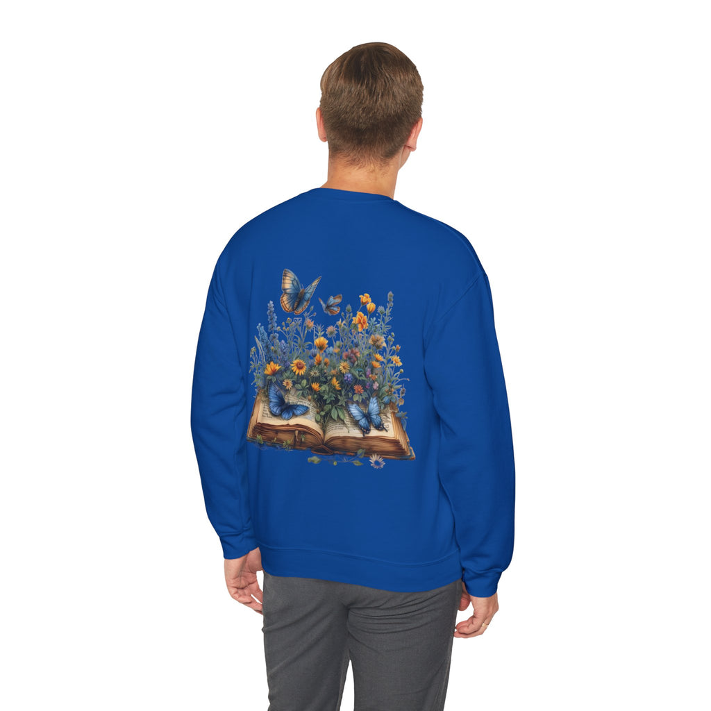 ORVIAN — Watercolor Floral Book & Butterfly Crewneck, Literary Nature Unisex Heavy Blend