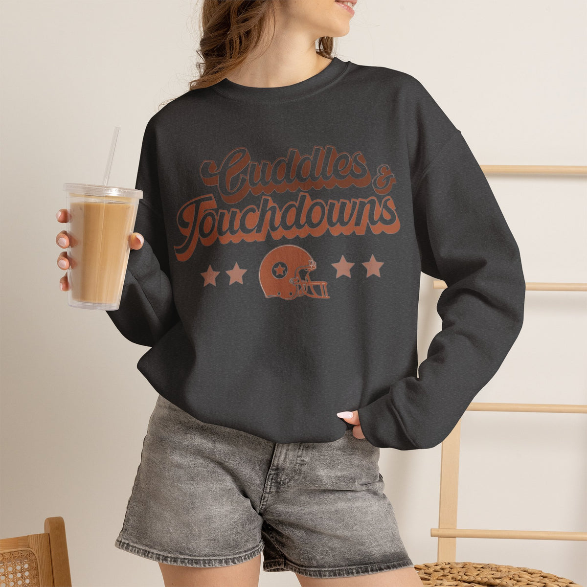 ORVIAN — Cuddles & Touchdowns Football Crewneck, Heart Football Game Day Unisex Heavy Blend