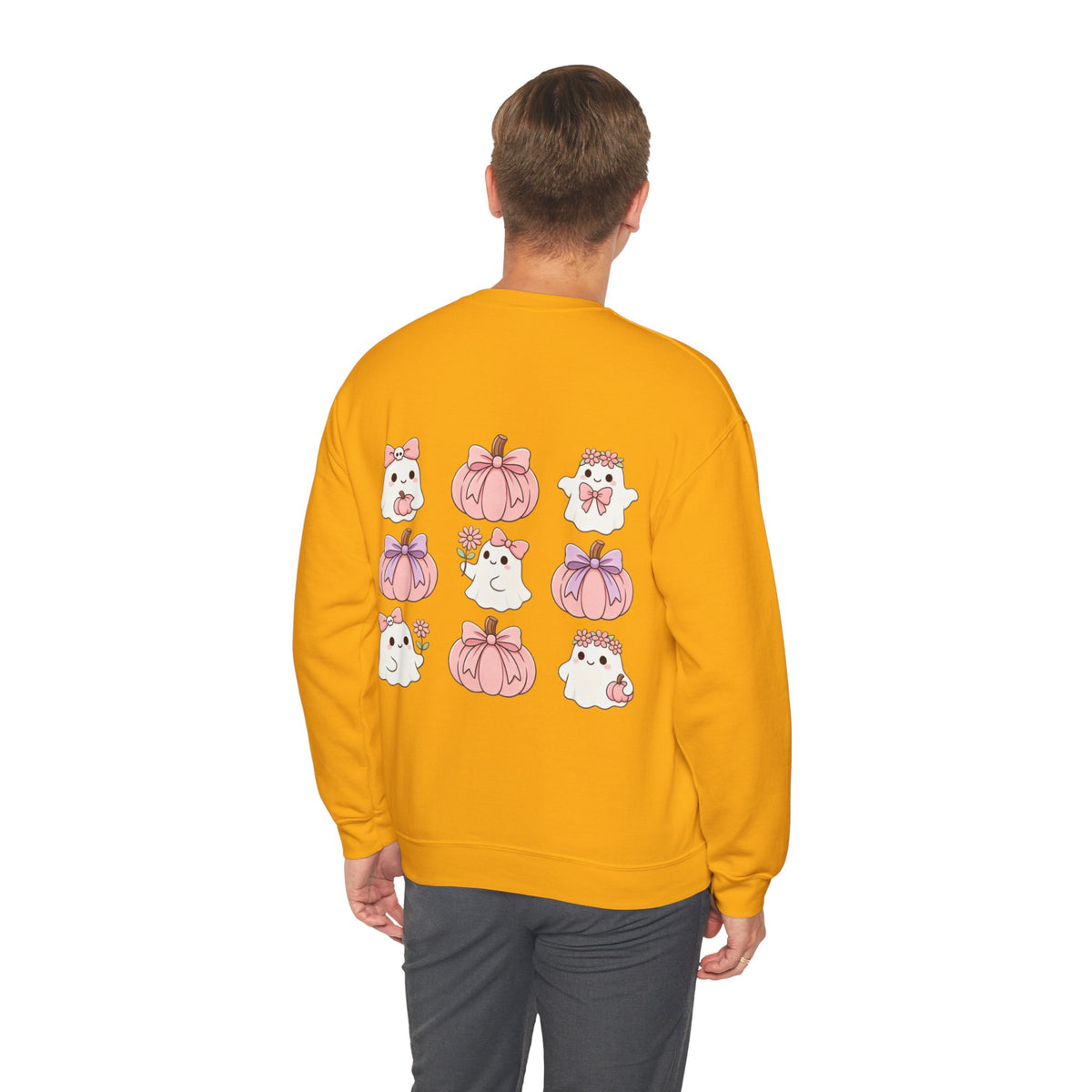 ORVIAN — Pink Halloween Coquette Ghost Crewneck, Bow & Pumpkin Unisex Heavy Blend