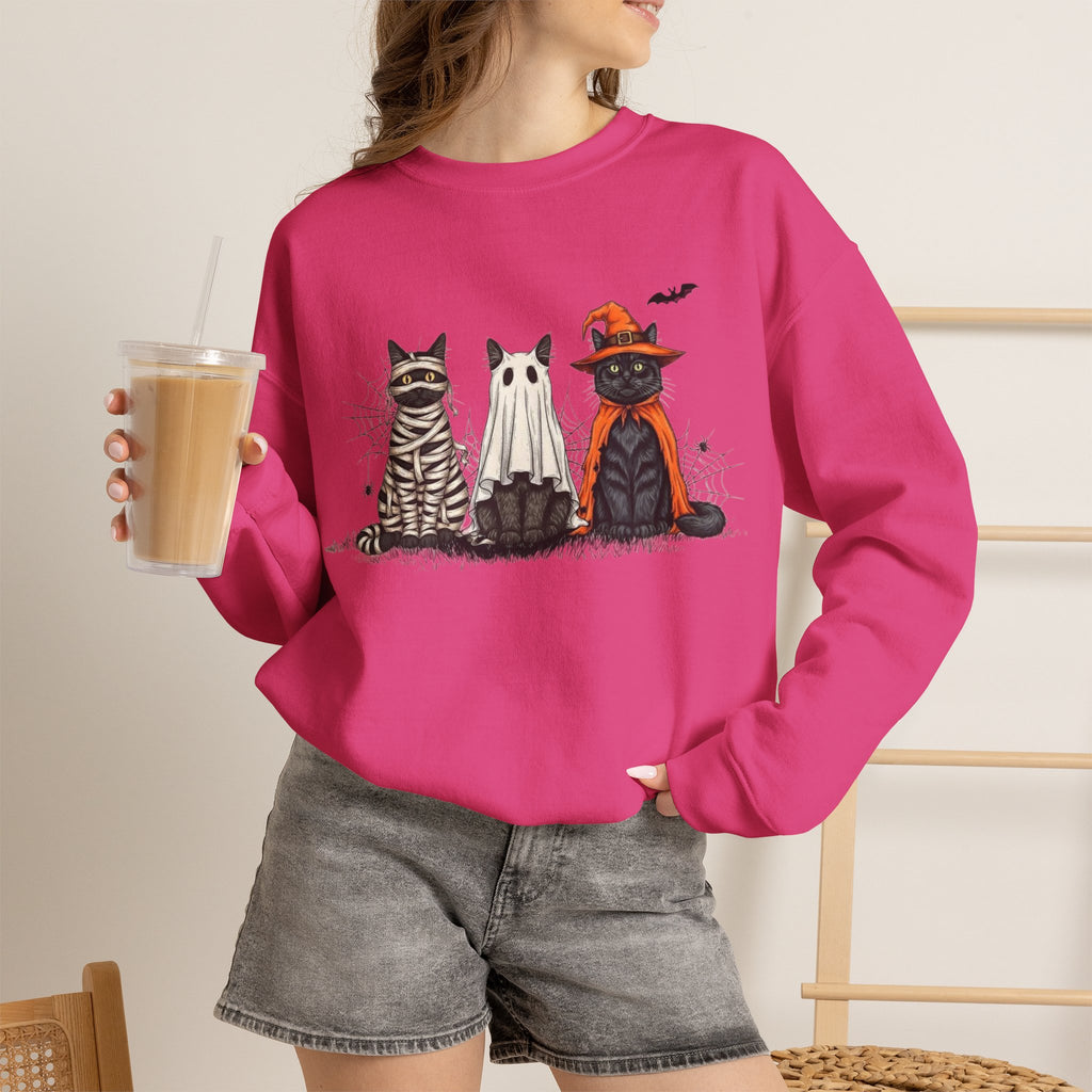 ORVIAN — Halloween Cats & Ghosts Crewneck, Spooky Cute Black Cat Unisex Sweatshirt