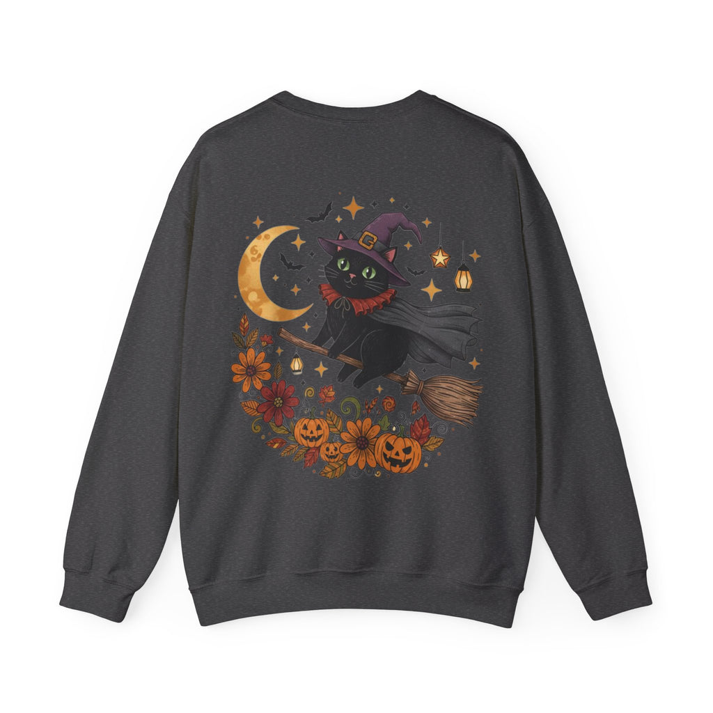 ORVIAN — Witch Cat Halloween Crewneck, Flying Black Cat & Pumpkin Patch Unisex Sweatshirt