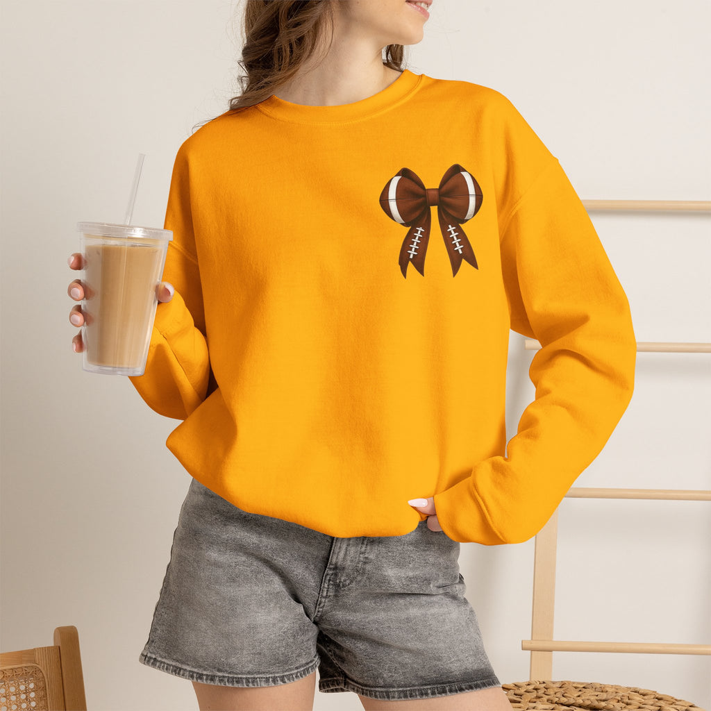 ORVIAN — Touchdown Season Coquette Football Bow Crewneck, Varsity Game Day Unisex Heavy Blend