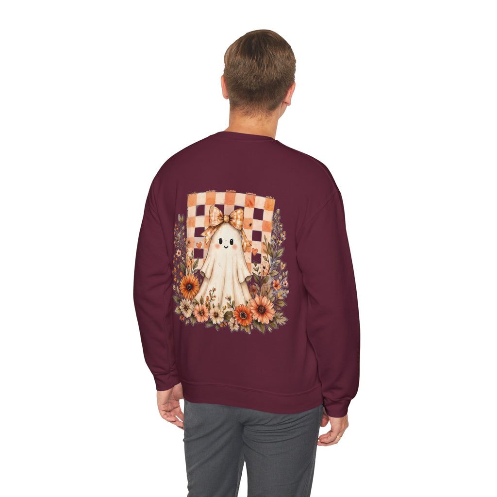 ORVIAN — Fall Kitten & Coquette Ghost Crewneck, Gingham Pumpkin Autumn Unisex Heavy Blend