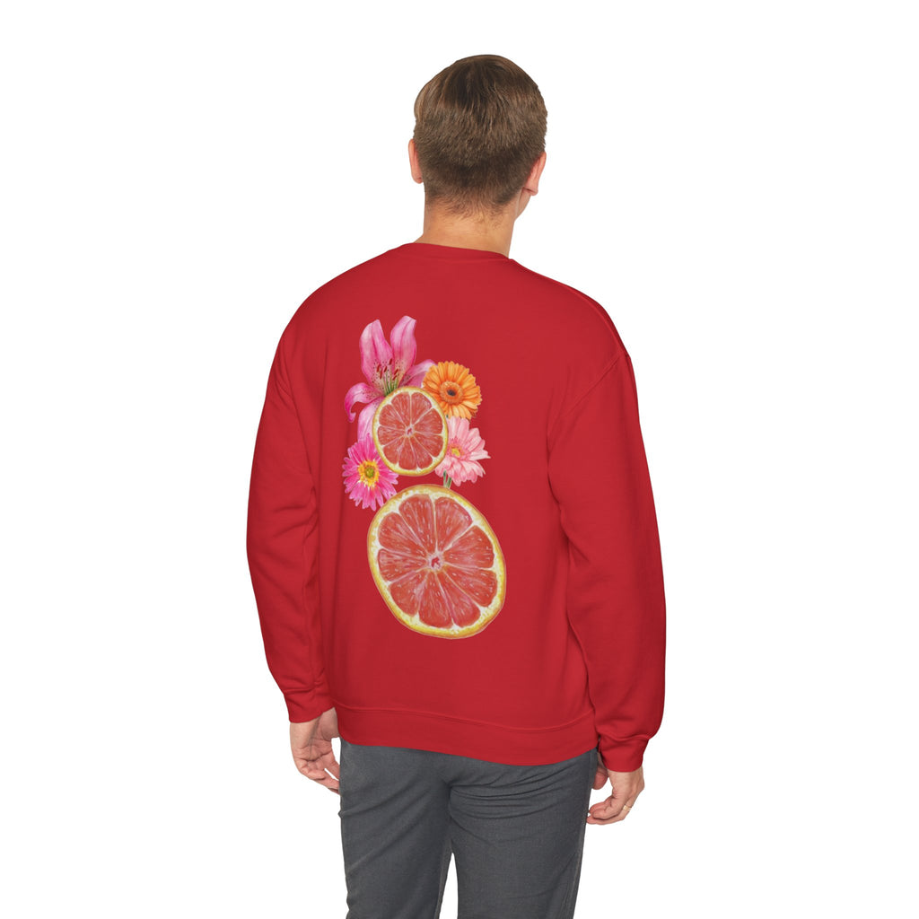 ORVIAN — Tropical Citrus & Pink Floral Crewneck, Grapefruit Orange Watercolor Unisex Heavy Blend