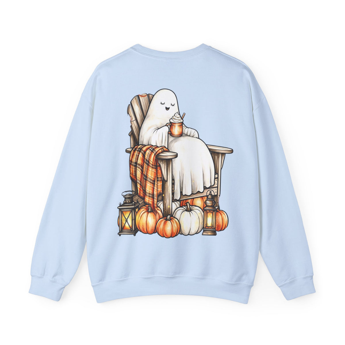 ORVIAN — Ghostly Coffee Break Coquette Bow Crewneck, Cozy Pumpkin Spice Halloween Unisex
