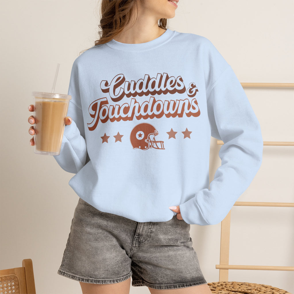 ORVIAN — Cuddles & Touchdowns Football Crewneck, Heart Football Game Day Unisex Heavy Blend