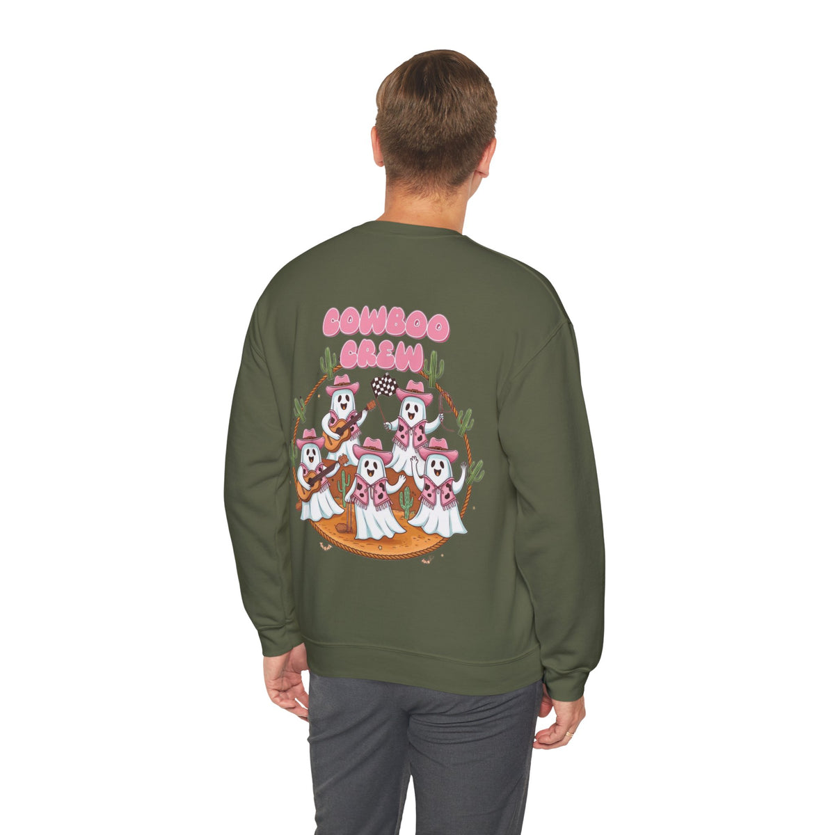 ORVIAN — Howdy Halloween Ghost Cowboy Crewneck, Pink Cowboo Western Unisex Heavy Blend