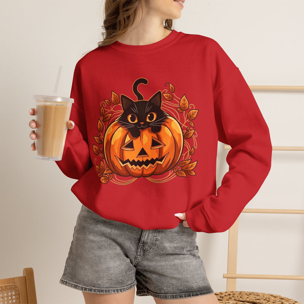 ORVIAN — Black Cat & Pumpkin Halloween Crewneck, Ghost & Coquette Bow Unisex Heavy Blend