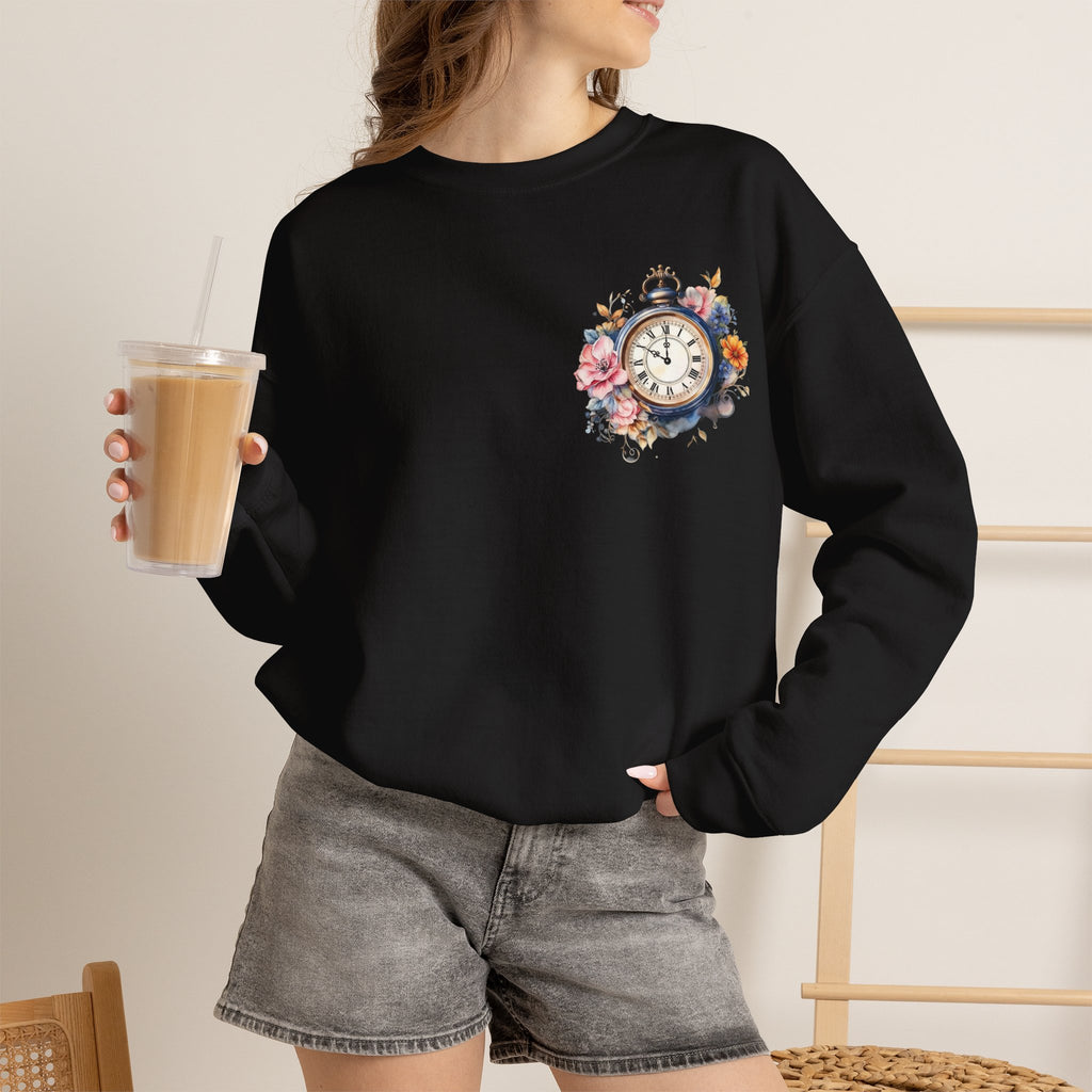 ORVIAN — Steampunk Floral Pocket Watch & Blooming Books Crewneck, Vintage Literary Unisex
