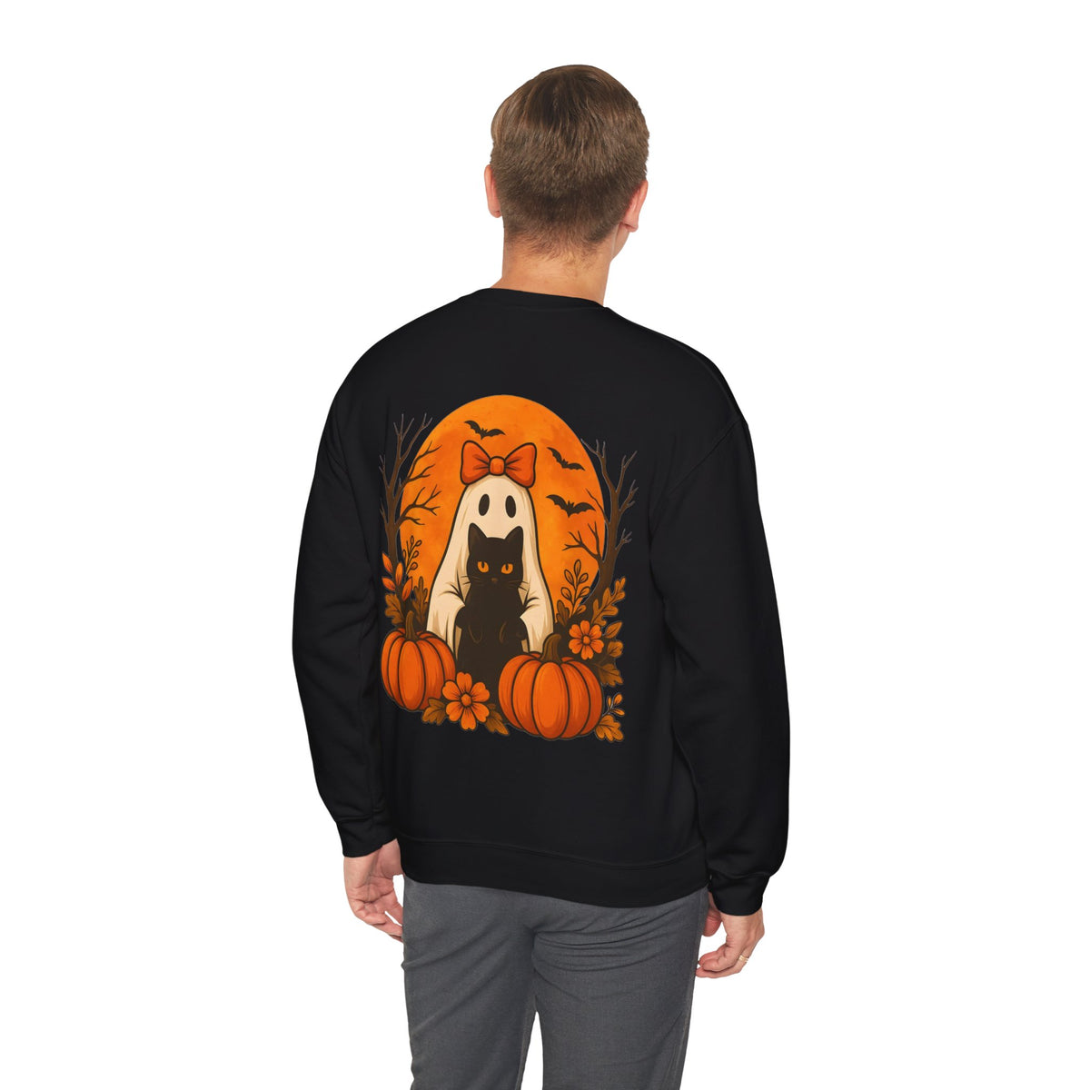 ORVIAN — Black Cat & Pumpkin Halloween Crewneck, Ghost & Coquette Bow Unisex Heavy Blend