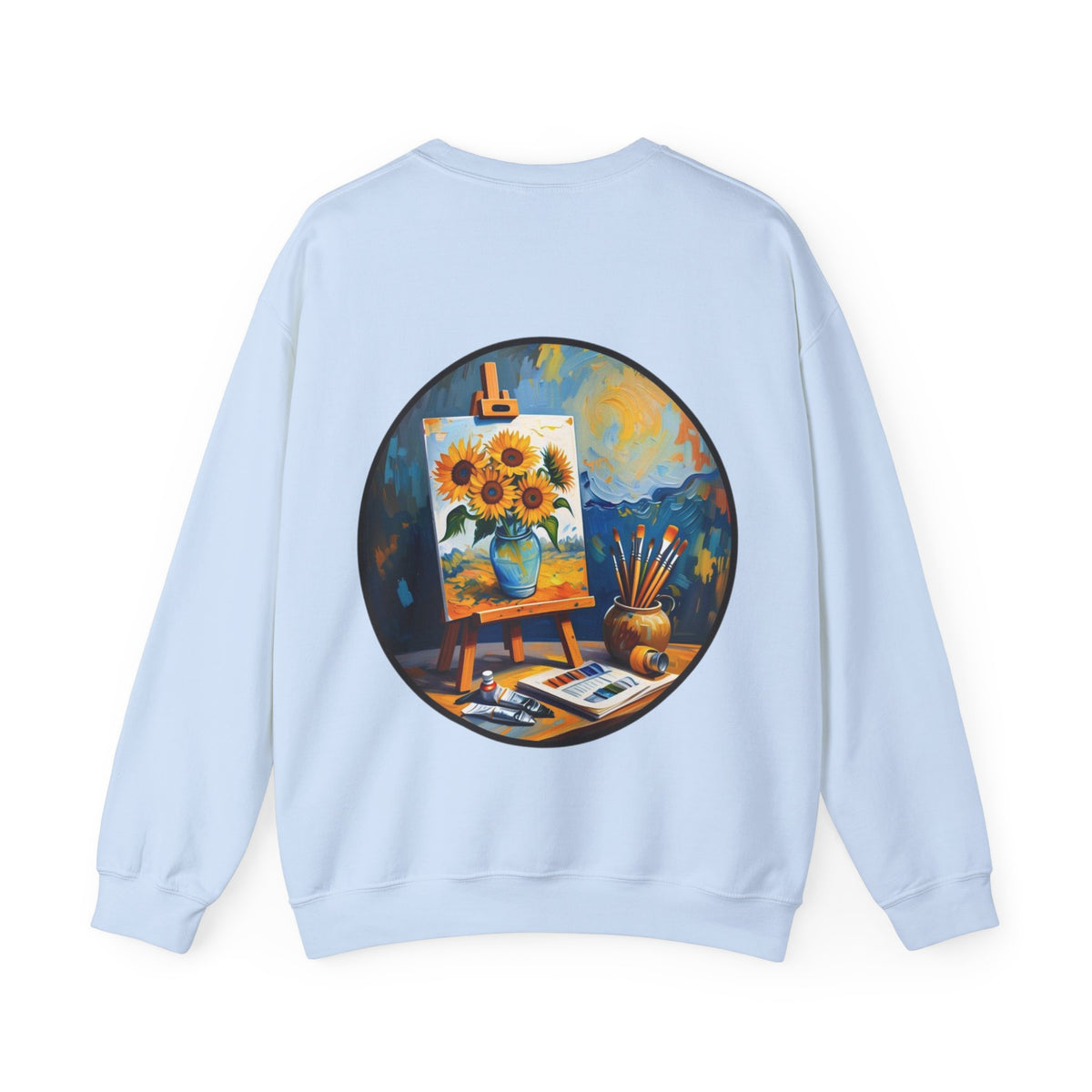 ORVIAN — Van Gogh Starry Night Sunflower & Artist Easel Crewneck, Art-Inspired Sweatshirt