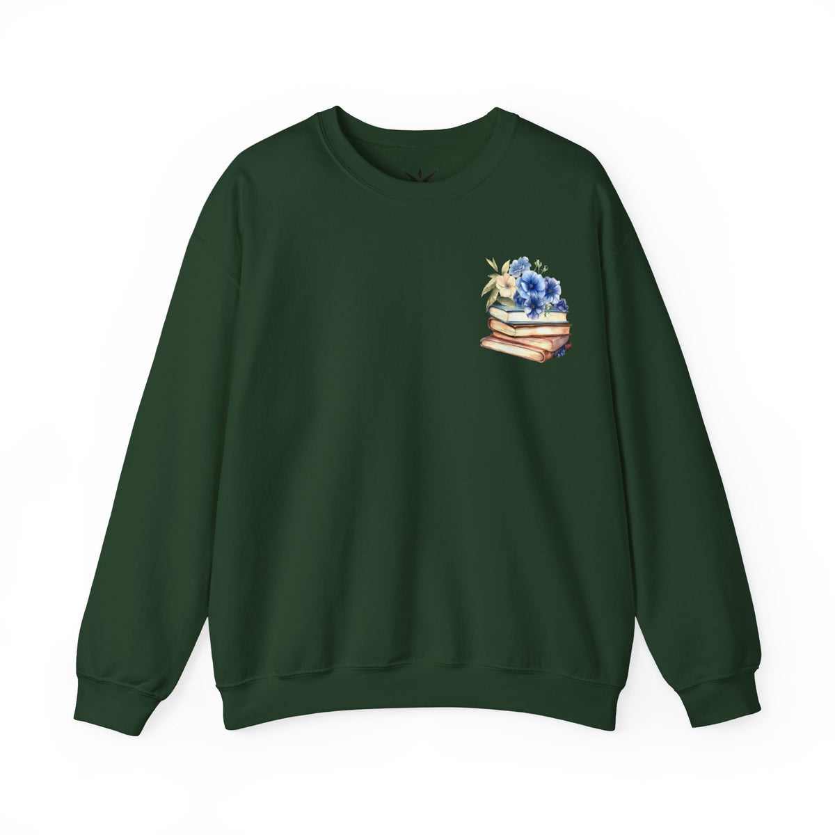ORVIAN — Blue Watercolor Floral Book Crewneck, Open Book Wildflower Literary Unisex Heavy Blend