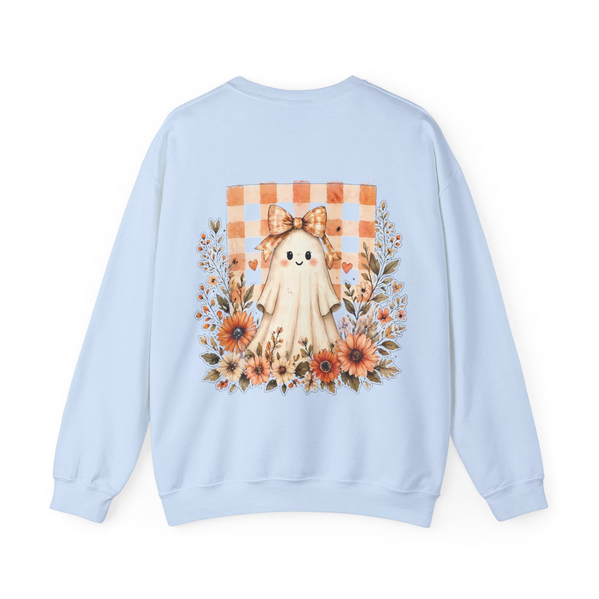 ORVIAN — Fall Kitten & Coquette Ghost Crewneck, Gingham Pumpkin Autumn Unisex Heavy Blend