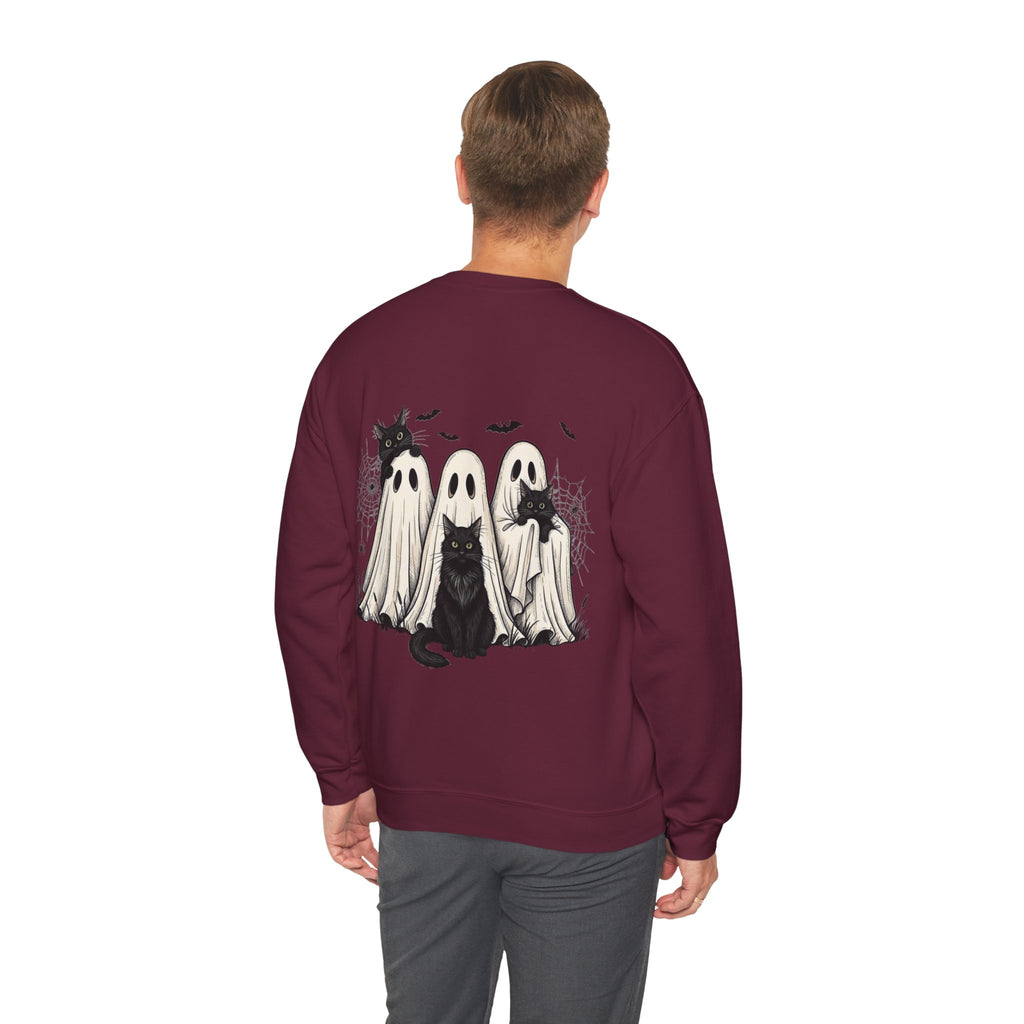 ORVIAN — Halloween Cats & Ghosts Crewneck, Spooky Cute Black Cat Unisex Sweatshirt