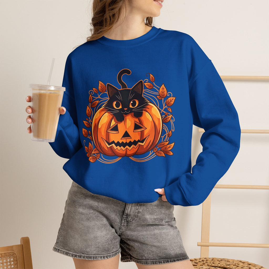 ORVIAN — Black Cat & Pumpkin Halloween Crewneck, Ghost & Coquette Bow Unisex Heavy Blend