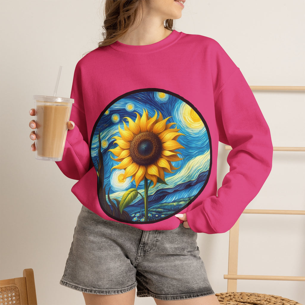 ORVIAN — Van Gogh Starry Night Sunflower & Artist Easel Crewneck, Art-Inspired Sweatshirt