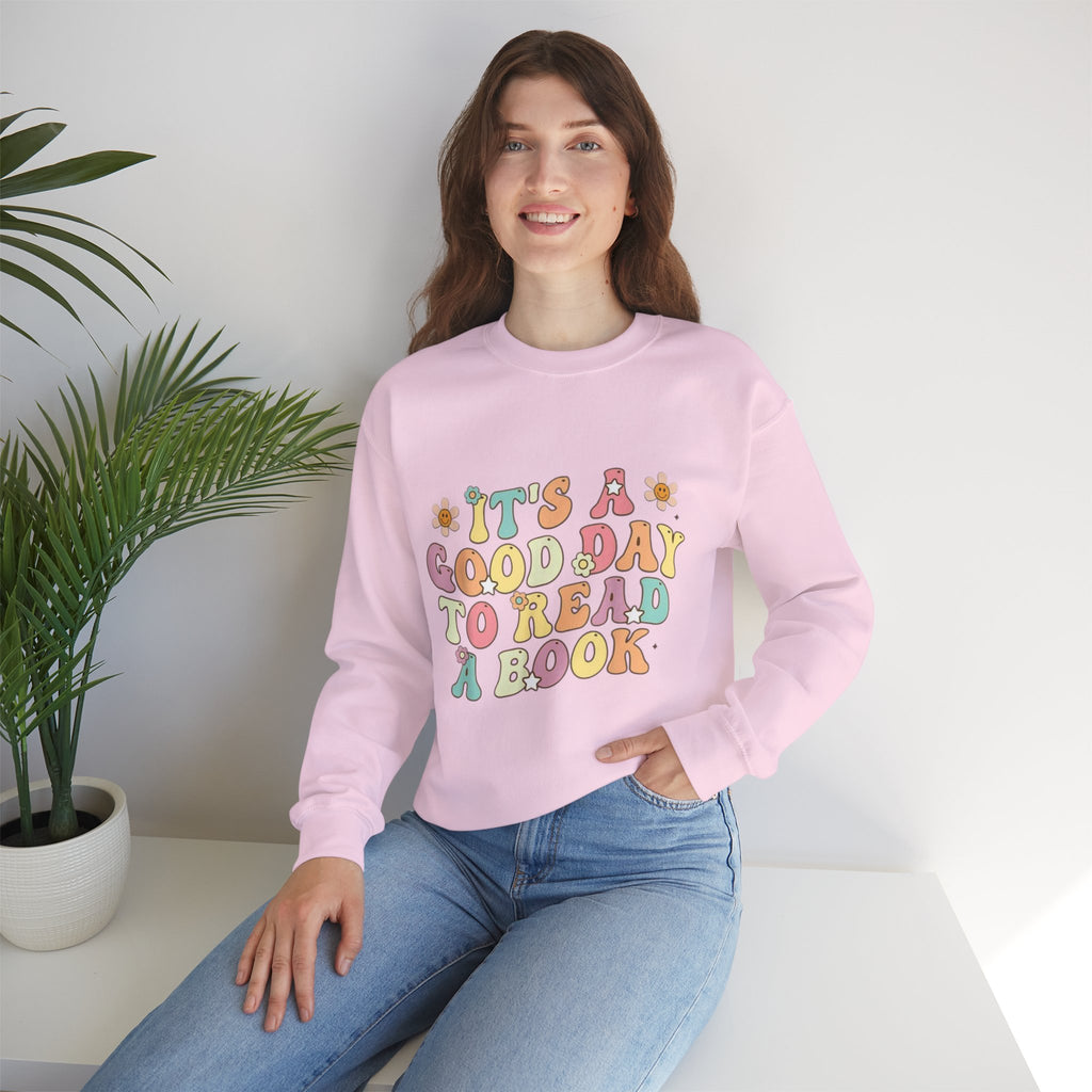 ORVIAN — Good Day to Read a Book Crewneck, Retro Floral Book Lover Sweatshirt Unisex Heavy Blend