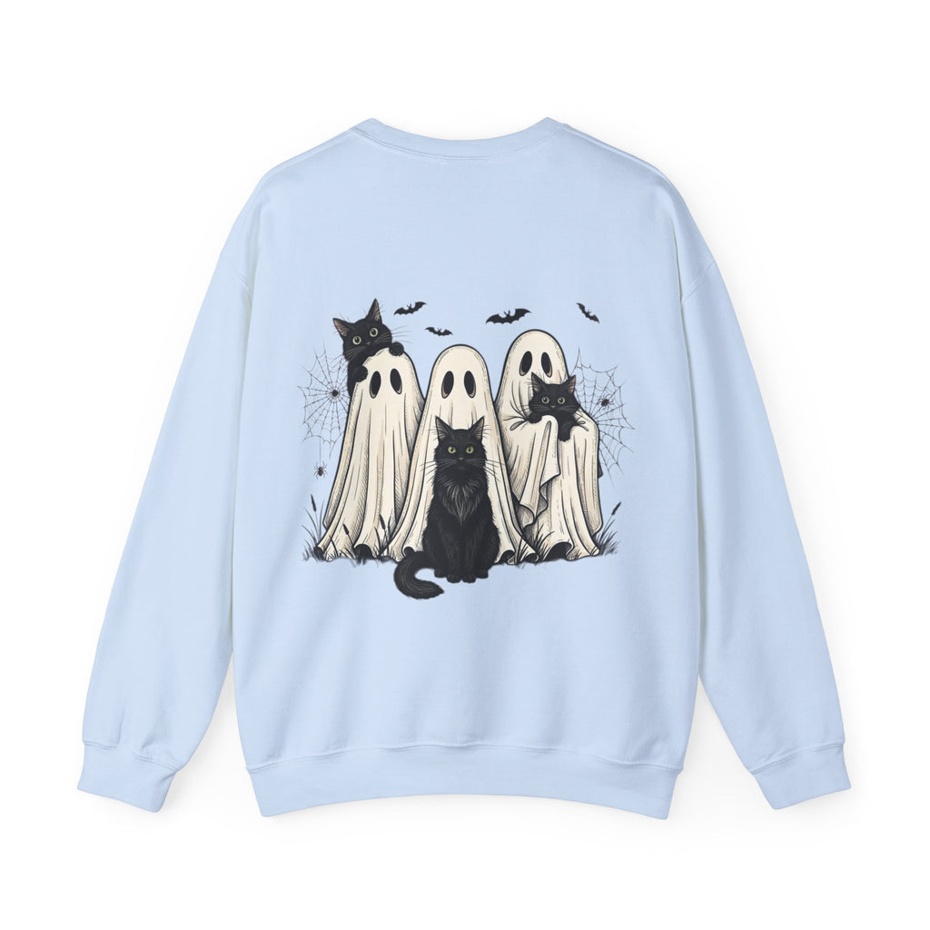 ORVIAN — Halloween Cats & Ghosts Crewneck, Spooky Cute Black Cat Unisex Sweatshirt