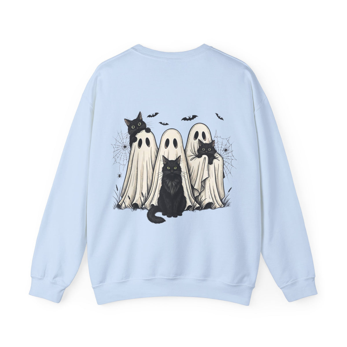 ORVIAN — Halloween Cats & Ghosts Crewneck, Spooky Cute Black Cat Unisex Sweatshirt