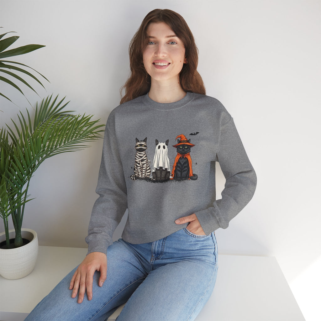 ORVIAN — Halloween Cats & Ghosts Crewneck, Spooky Cute Black Cat Unisex Sweatshirt