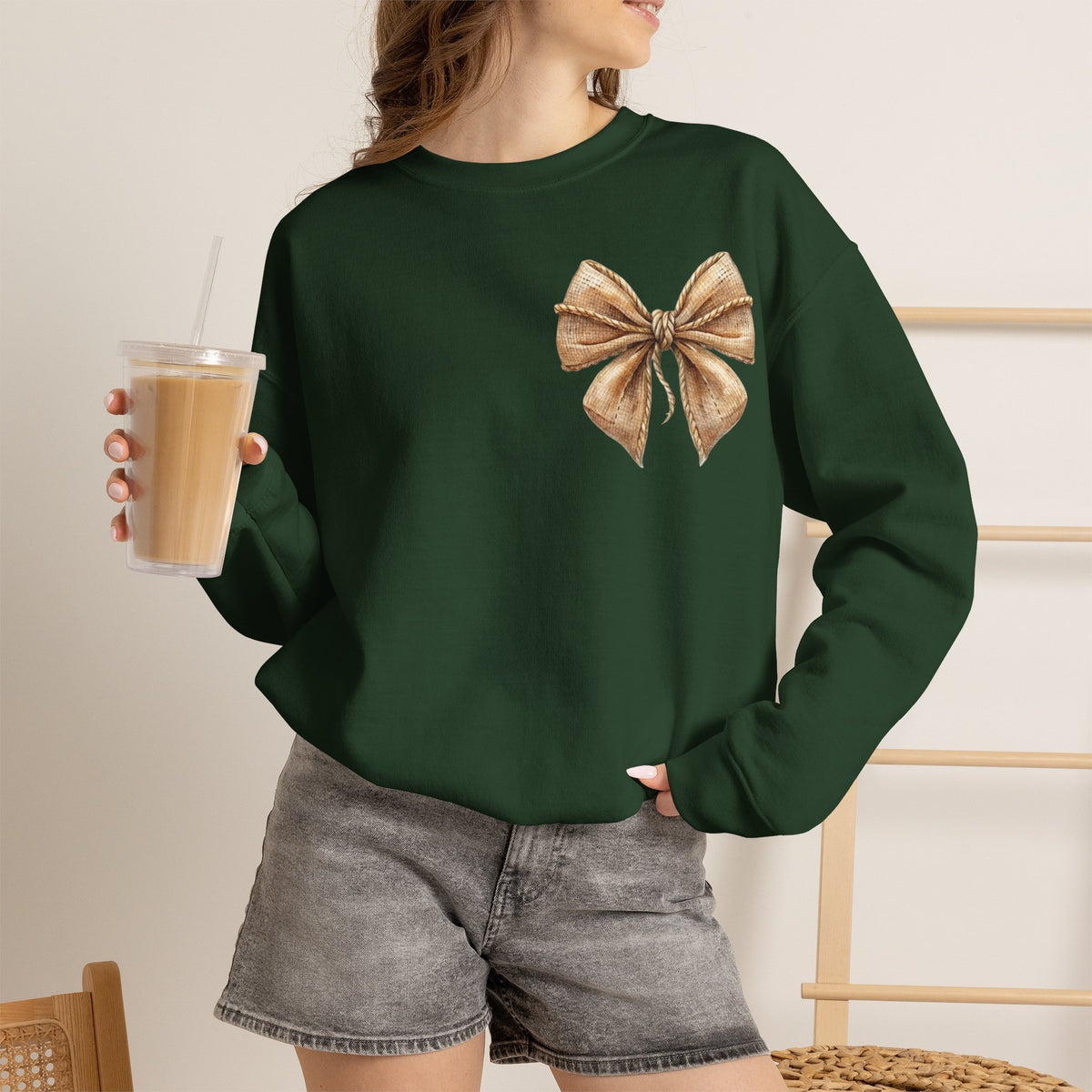ORVIAN — Coquette Fall Bow & Football Crewneck, Pumpkin Spice Game Day Unisex Heavy Blend