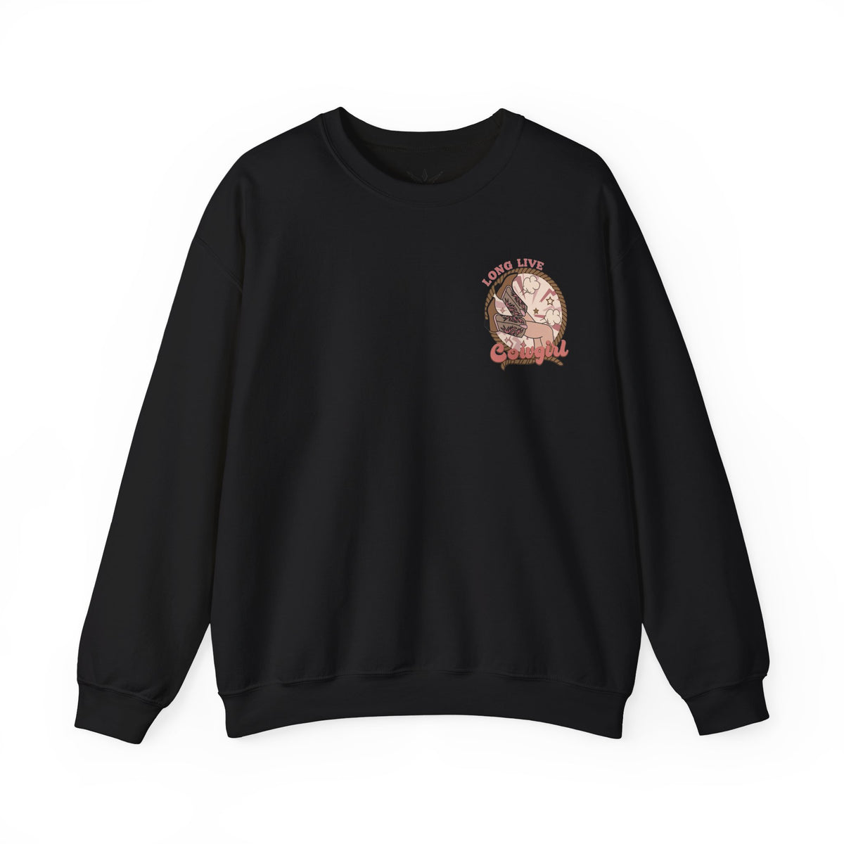 ORVIAN — Howdy Cowgirls Western Crewneck, Leopard Lightning Bolt & Cowgirl Boots Unisex Heavy Blend