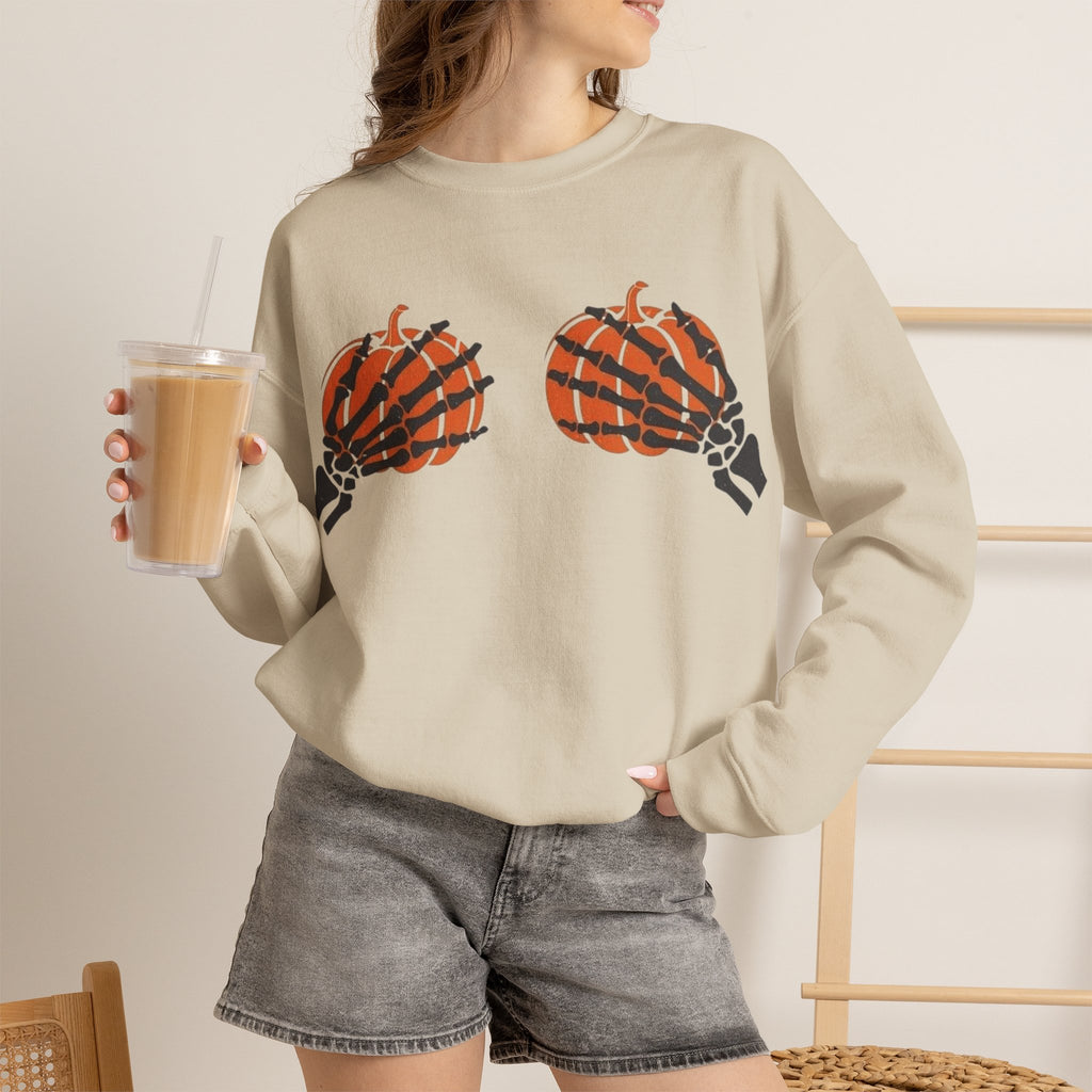 ORVIAN — Pumpkin Bra & Trick or Treat Halloween Crewneck, Skeleton Hands Unisex Heavy Blend