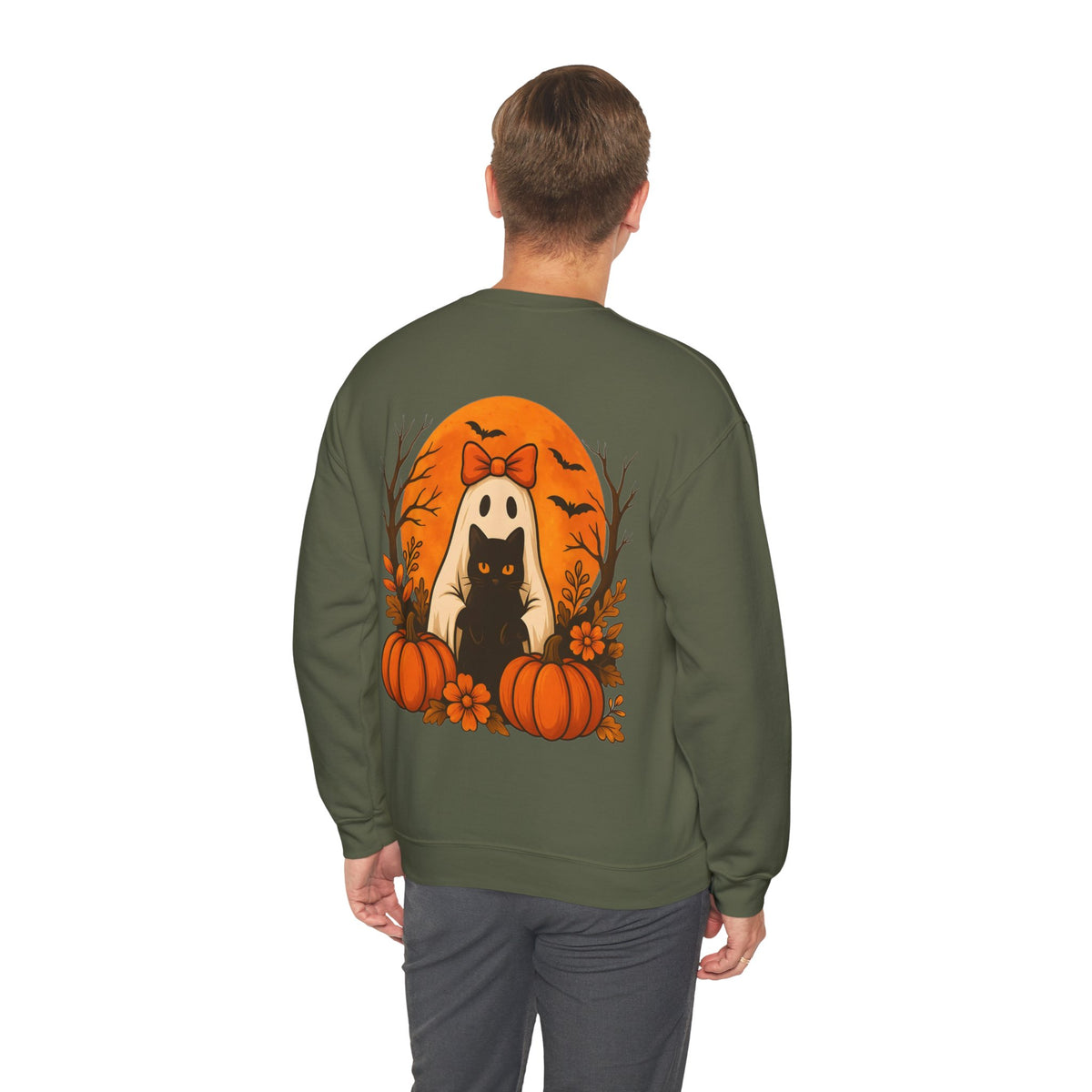 ORVIAN — Black Cat & Pumpkin Halloween Crewneck, Ghost & Coquette Bow Unisex Heavy Blend