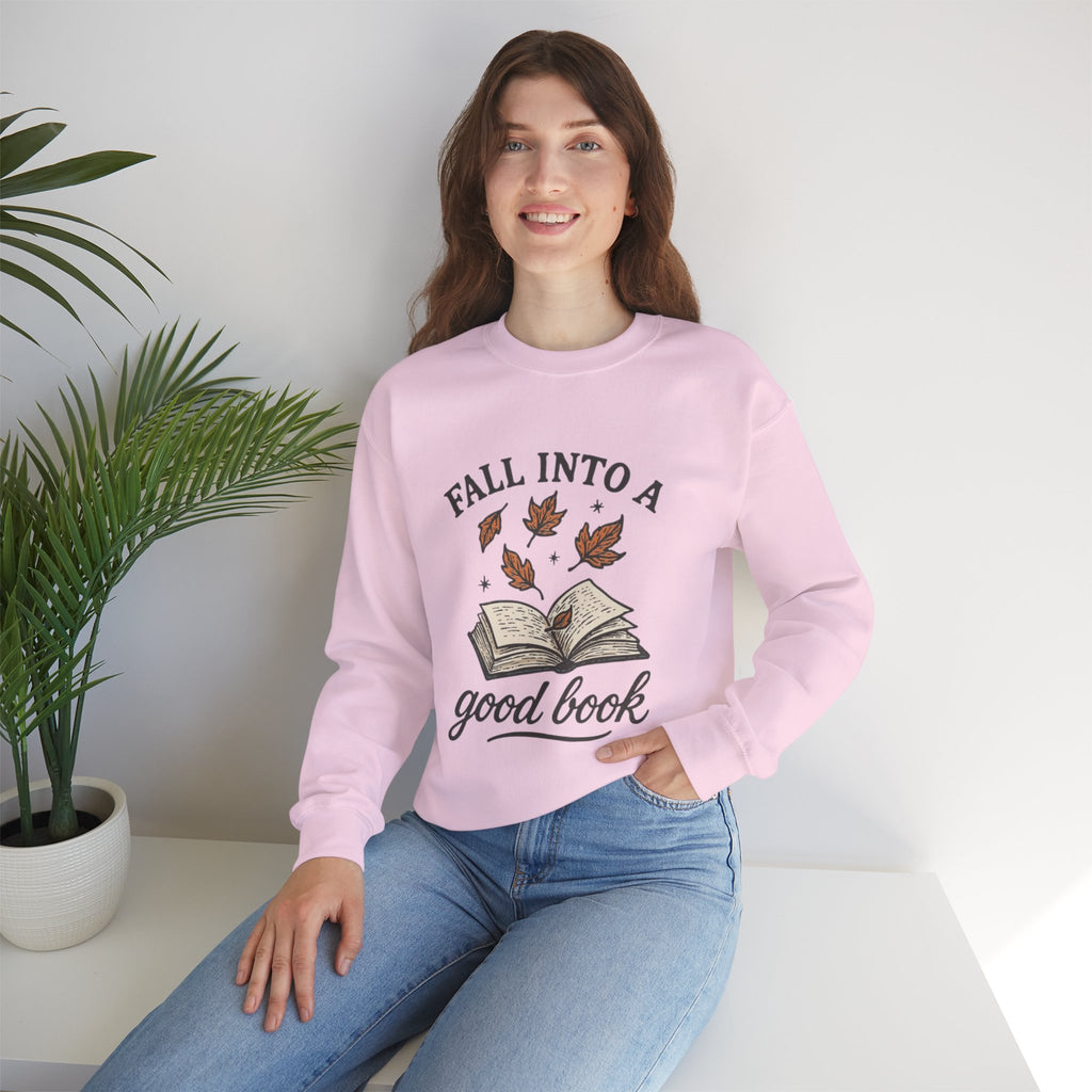 ORVIAN — Fall Into a Good Book Ghost Crewneck, Cozy Autumn Book Lover Unisex Heavy Blend