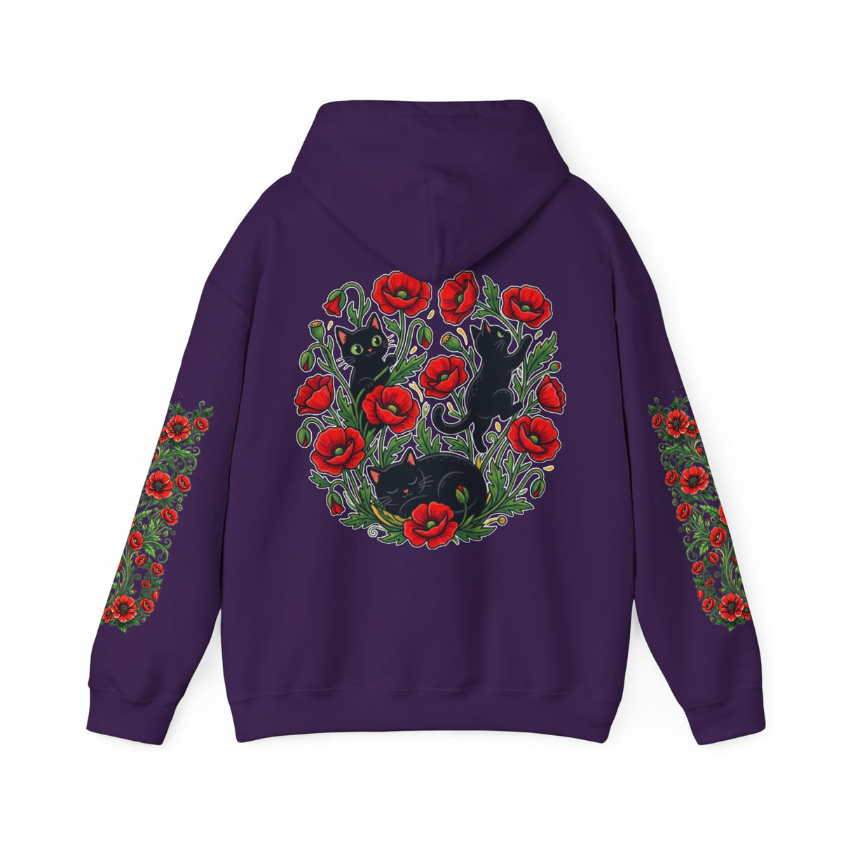 ORVIAN — Black Cat & Red Poppies Unisex Heavy Blend Hoodie