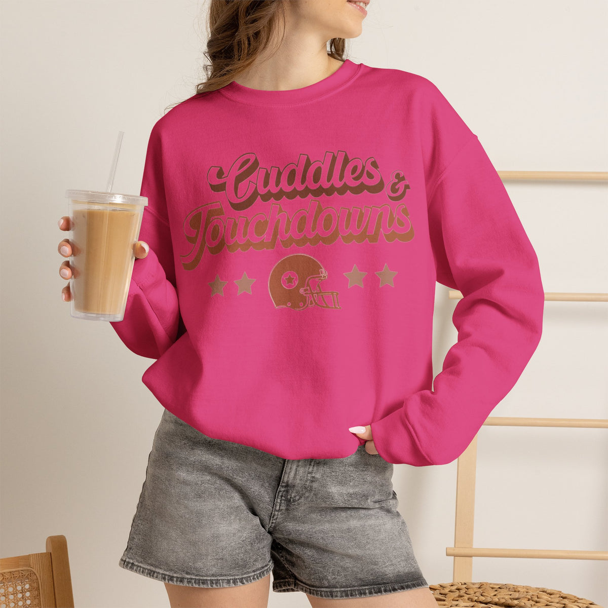 ORVIAN — Cuddles & Touchdowns Football Crewneck, Heart Football Game Day Unisex Heavy Blend