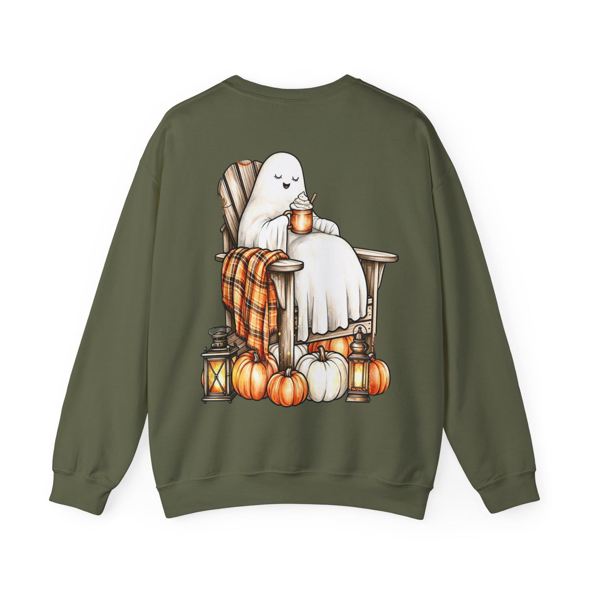 ORVIAN — Ghostly Coffee Break Coquette Bow Crewneck, Cozy Pumpkin Spice Halloween Unisex