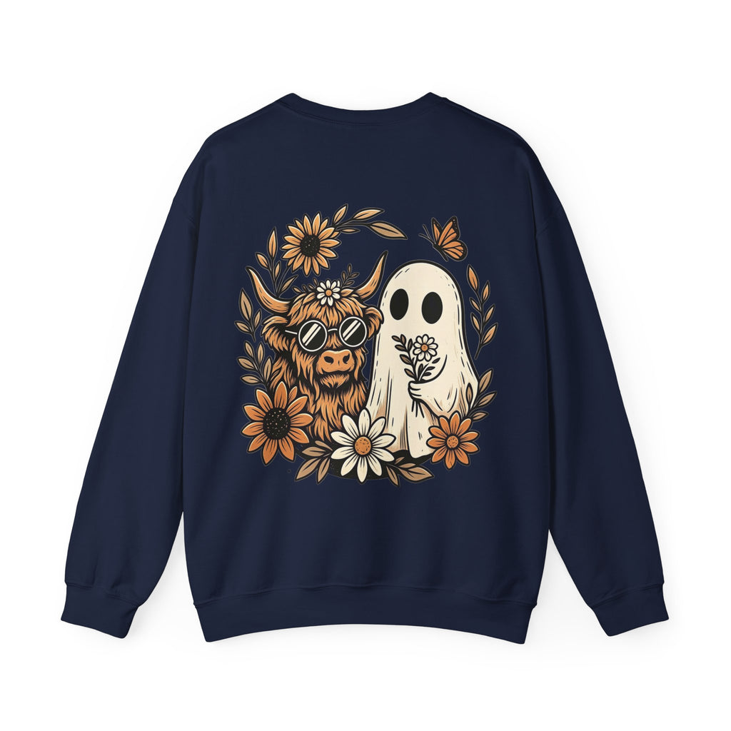 ORVIAN — Highland Cow & Cute Ghost Western Floral Crewneck, Spooky Unisex Sweatshirt
