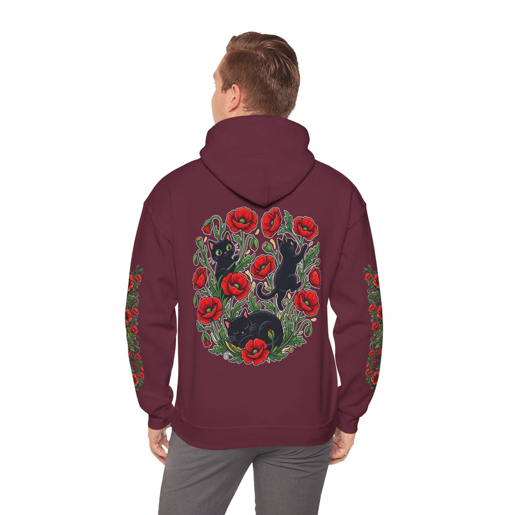 ORVIAN — Black Cat & Red Poppies Unisex Heavy Blend Hoodie