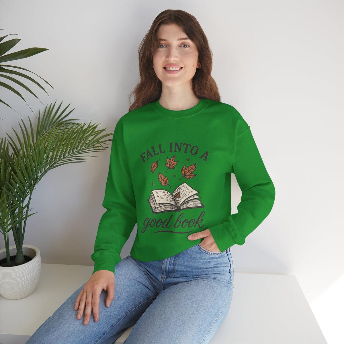 ORVIAN — Fall Into a Good Book Ghost Crewneck, Cozy Autumn Book Lover Unisex Heavy Blend